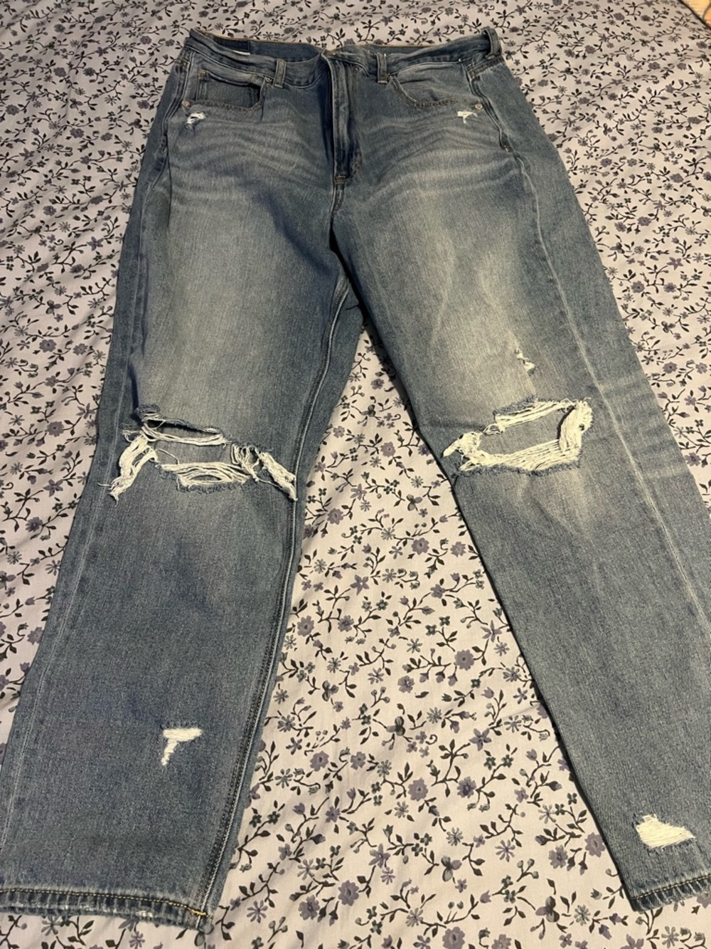 American Eagle Outfitters Distressed Wide-Leg Jeans - Light Blue